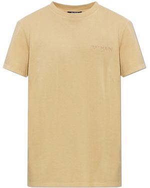 Balmain T-Shirt With Embroidered Logo - Natural