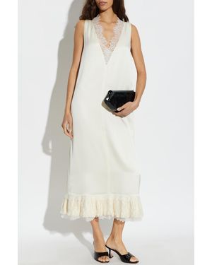Ganni Satin Dress With Lace Inserts - White