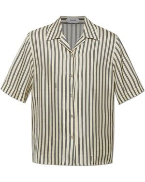 Versace Silk Shirt With "The Meandros" Print - Natural