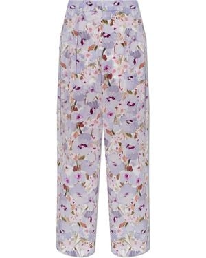 Balmain Silk Trousers With A Floral Motif - White