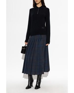 Burberry Cashmere Polo Sweater With Long Sleeves - Blue