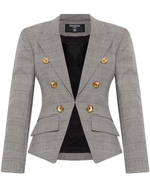 Balmain Checked Pattern Blazer - Grey