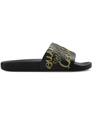 Versace Jeans Couture Rubber Slides With A Logo And Glitter Finish - Black