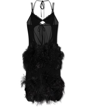 The Attico Dress With Ostrich Feathers - Black