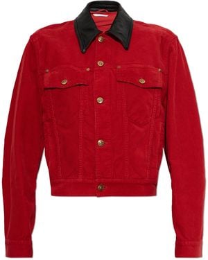 Versace Corduroy Jacket With Leather Collar - Red