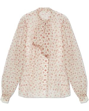 Dolce & Gabbana Silk Top With Floral Motif - Natural