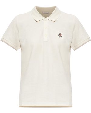 Moncler Polo Shirt With Logo Patch - White