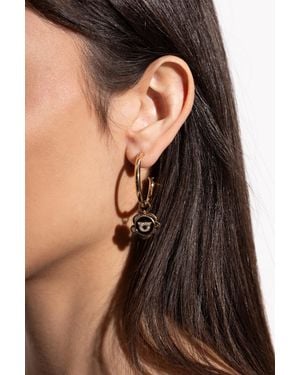 Ferragamo Round Hoop Earrings With A Pendant - Black