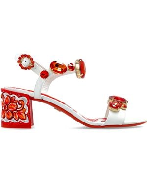 Dolce & Gabbana Heeled Sandals With 'Majolica' Print - Red