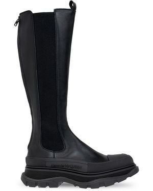 McQueen Leather Tread Slick Boots - Black