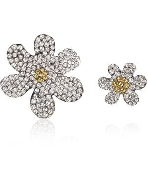 Marni Two Asymmetric Pins With Shimmering Crystals - Metallic