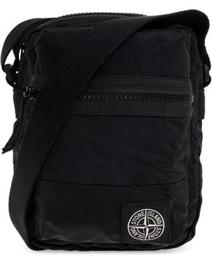 Stone Island Shoulder Bag With Logo Patch - Black