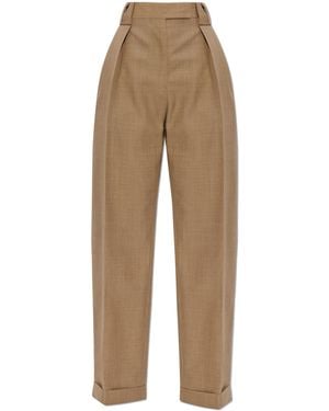 Versace Wool Pleated Trousers - Natural