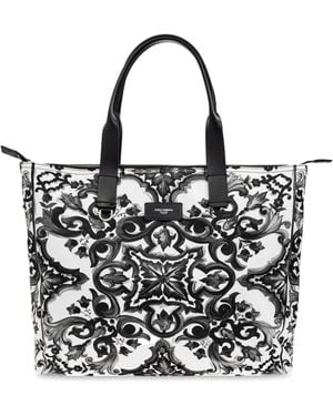 Dolce & Gabbana Shopper Bag With 'Majolica' Print - Black