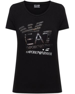 EA7 T-Shirt With A Print And Shimmering Sequins - Black