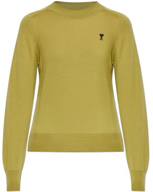 Ami Paris Wool Jumper With Embroidered Logo - Green