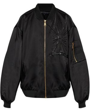 Balmain Bomber Jacket With Shimmering Appliqués - Black