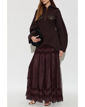 Zimmermann Silk Skirt With Lace Inserts - Purple