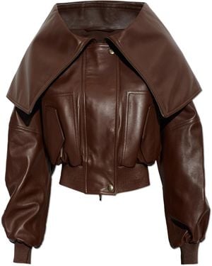Balenciaga Wide-Collar Leather Jacket - Brown