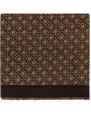 Ferragamo Wool Scarf With Monogram - Brown