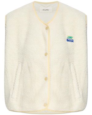 American Vintage Faux Fur Vest With Logo Patch - White