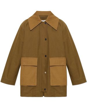Ganni Cotton Jacket With Pocket - Natural