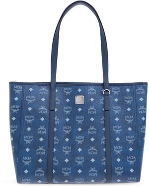 MCM Shopper Bag With Monogram - Blue
