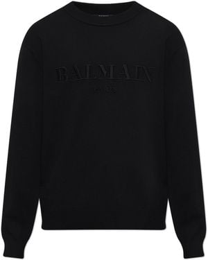 Balmain Jumper With Embroidered Logo - Black