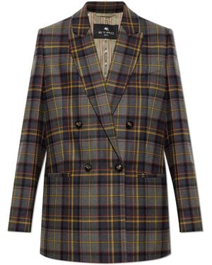 Etro Double-Breasted Checked Blazer - Black