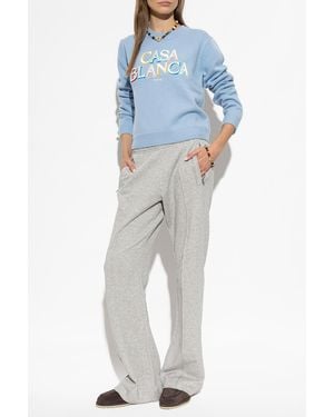 CASABLANCA Sweater With A Colorfully Embroidered Logo - Blue
