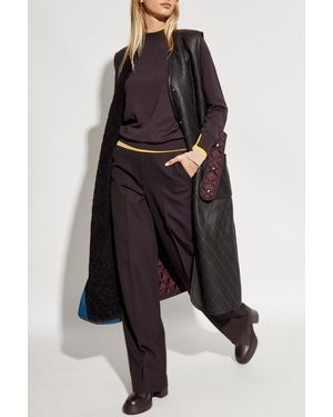 Fendi Long Padded Vest With Leather Front - Black