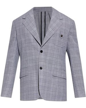 Versace Wool Blazer With A Check Pattern - Grey