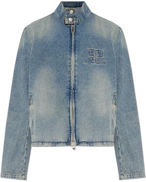 Courreges Denim Jacket With Stand-Up Collar - Blue