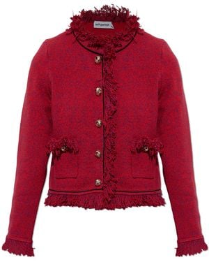 Self-Portrait Fringed Cardigan - Red