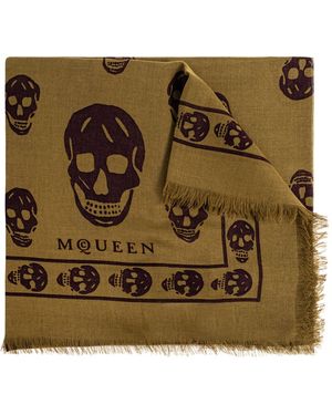 McQueen Scarf With A Distinctive Skull Motif - Metallic