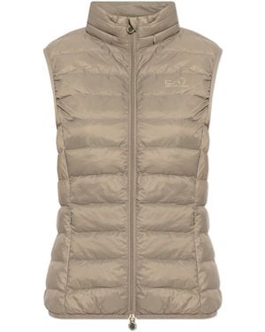 EA7 Insulated Vest With A Stand-Up Collar - Natural