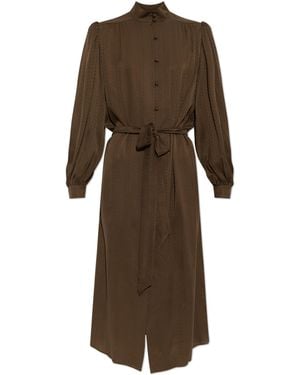 Valentino Garavani Silk Dress With A Waist Belt - Brown