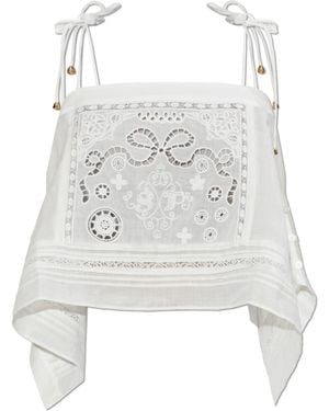 Self-Portrait Short Openwork Top - White