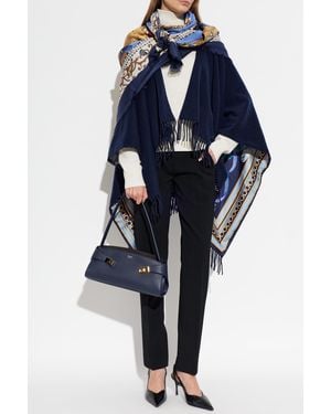 Ferragamo Cashmere Poncho With Fringes - Blue