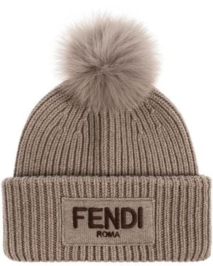 Fendi Hat With Fur Pompom - Brown