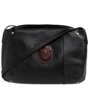 Versace Leather Shoulder Bag With Medusa Head - Black