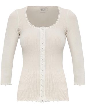 Chloé Ribbed Fitted Top - White