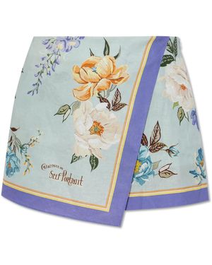 Self-Portrait Floral Pattern Shorts - Blue