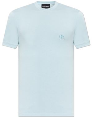 Giorgio Armani T-Shirt With Embroidered Logo - Blue