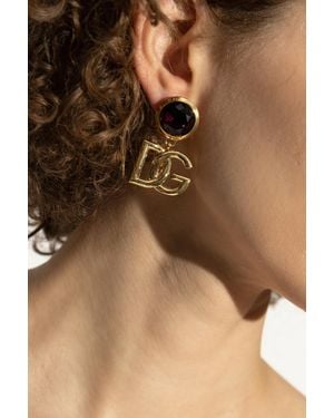 Dolce & Gabbana Clip-On Earrings With A Shimmering Crystal - Brown