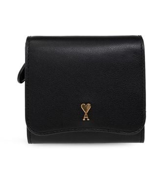 Ami Paris Leather Wallet With Logo - Black