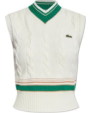 Lacoste Cable-Knit Wool Crocodile-Logo Vest - Green