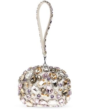 Self-Portrait Clutch Bag With Shimmering Crystals - Metallic