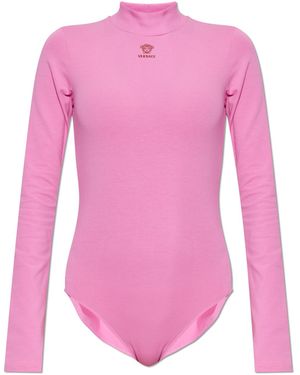 Versace Cotton Bodysuit With Embroidered Logo - Pink