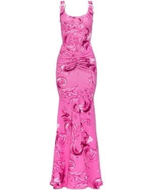 Versace Jeans Couture Long Dress With 'Barocco' Pattern - Pink